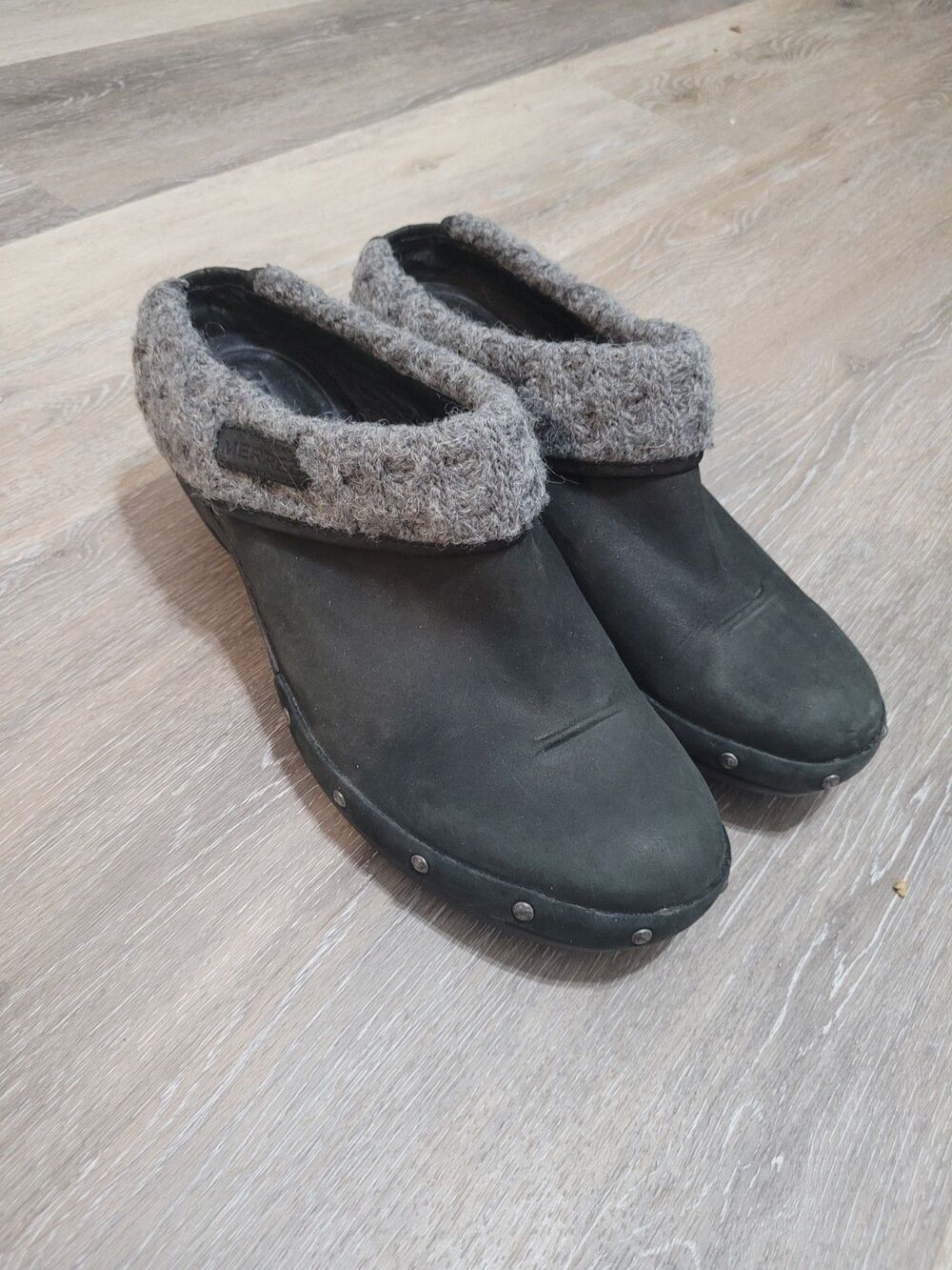 Merrell Luxe Knit Clogs Black Studded Whimsigoth chunky Steampunk Sz 8.5 Slip On